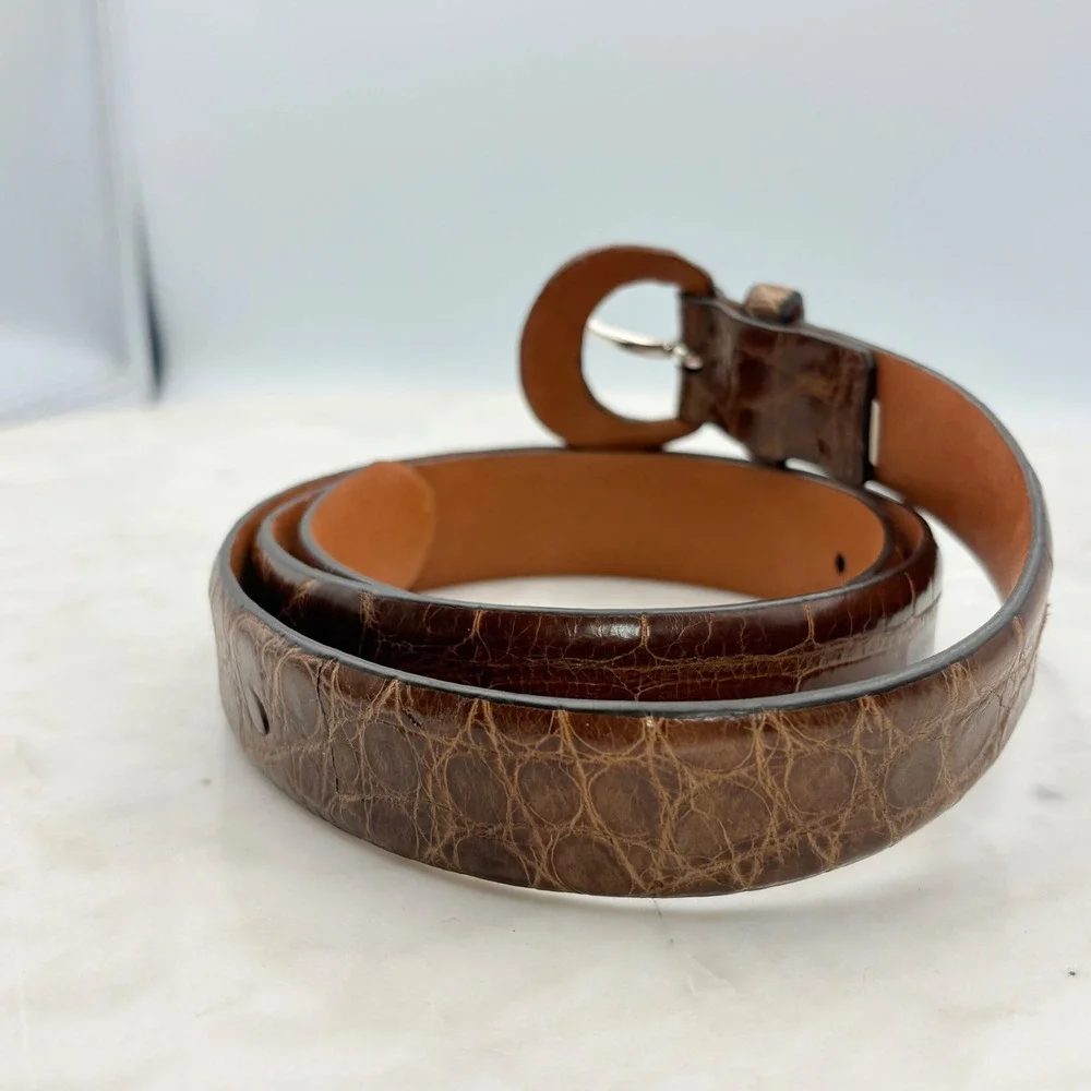 Ralph Lauren Alligator Belt Womens M Brown Italian Leather Exotic Skin Vintage